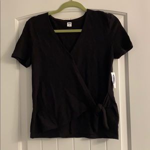 OLD NAVY faux wrap side knot black top